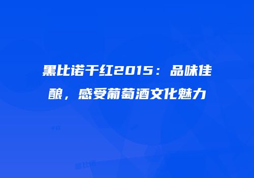 黑比诺干红2015：品味佳酿，感受葡萄酒文化魅力