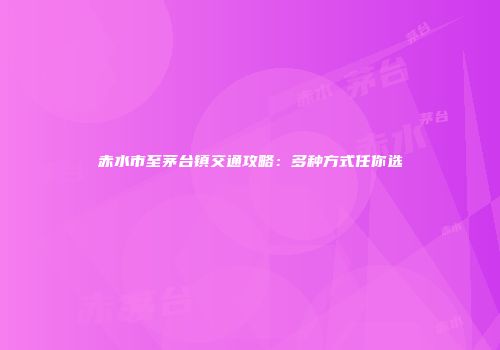 赤水市至茅台镇交通攻略：多种方式任你选