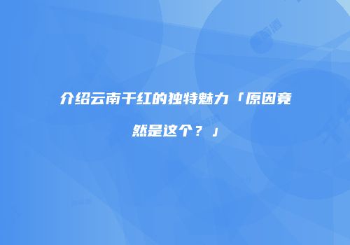 介绍云南干红的独特魅力「原因竟然是这个？」