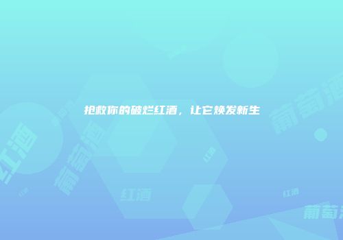 抢救你的破烂红酒，让它焕发新生