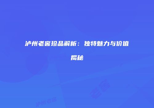 泸州老窖珍品解析：独特魅力与价值揭秘