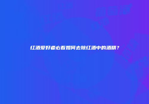 红酒爱好者必看如何去除红酒中的酒精？