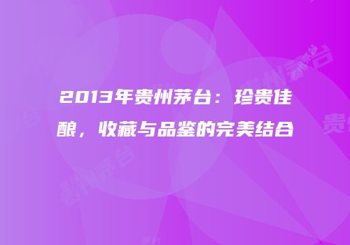 2013年贵州茅台：珍贵佳酿，收藏与品鉴的完美结合