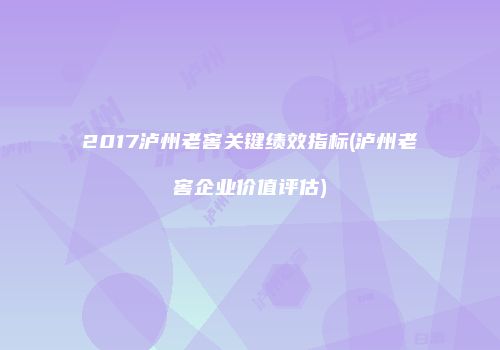 2017泸州老窖关键绩效指标(泸州老窖企业价值评估)