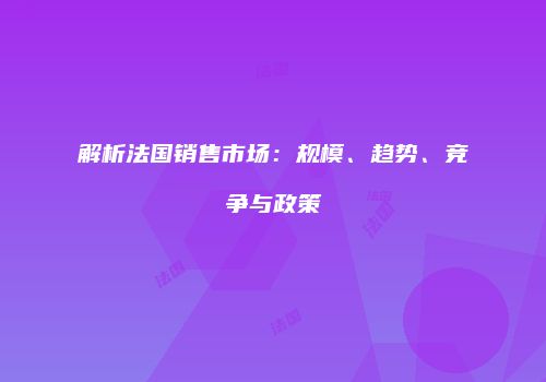 解析法国销售市场：规模、趋势、竞争与政策
