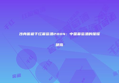 沙舟窖藏干红葡萄酒2004：中国葡萄酒的璀璨明珠