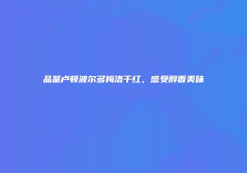 品鉴卢顿波尔多梅洛干红，感受醇香美味