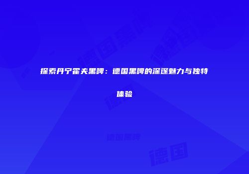 探索丹宁霍夫黑啤：德国黑啤的深邃魅力与独特体验