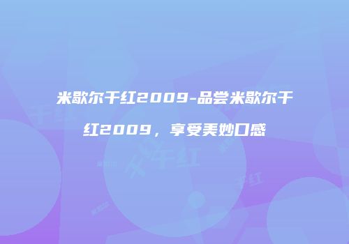 米歇尔干红2009-品尝米歇尔干红2009，享受美妙口感