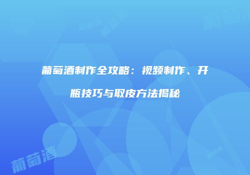 葡萄酒制作全攻略：视频制作、开瓶技巧与取皮方法揭秘