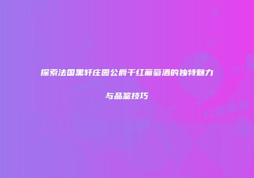 探索法国黑轩庄园公爵干红葡萄酒的独特魅力与品鉴技巧