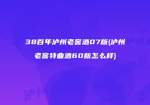 38百年泸州老窖酒07版(泸州老窖特曲酒60版怎么样)