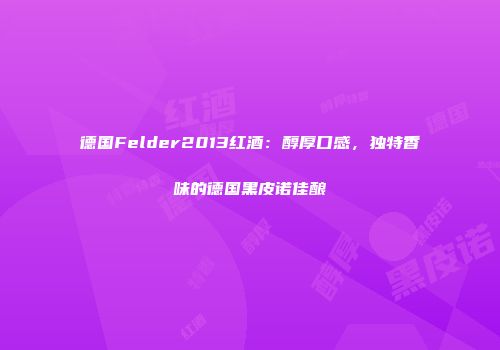 德国Felder2013红酒：醇厚口感，独特香味的德国黑皮诺佳酿