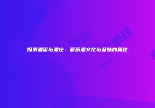 探索酒窖与酒庄：葡萄酒文化与品味的奥秘