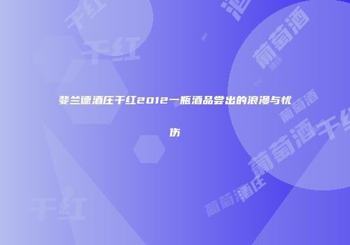 斐兰德酒庄干红2012一瓶酒品尝出的浪漫与忧伤