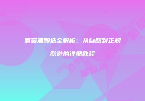 葡萄酒酿造全解析：从自酿到正规酿造的详细教程