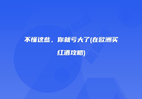 不懂这些，你就亏大了(在欧洲买红酒攻略)