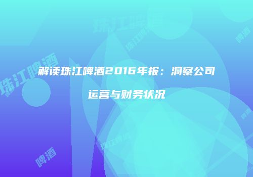 解读珠江啤酒2016年报：洞察公司运营与财务状况