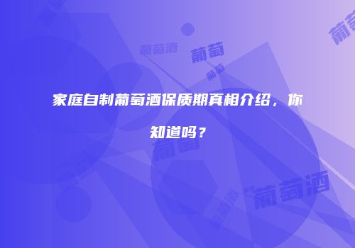 家庭自制葡萄酒保质期真相介绍，你知道吗？
