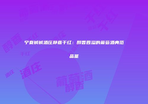 宁夏铖铖酒庄静嘉干红：醇香四溢的葡萄酒典范品鉴