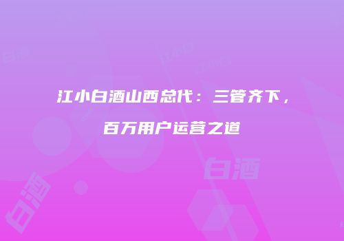 江小白酒山西总代：三管齐下，百万用户运营之道