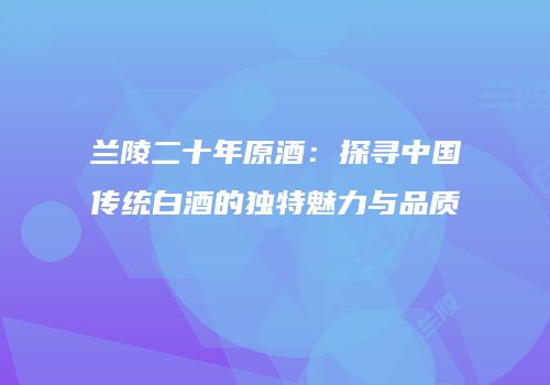 兰陵二十年原酒：探寻中国传统白酒的独特魅力与品质