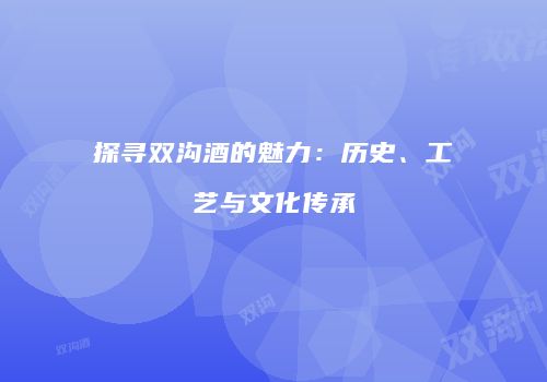 探寻双沟酒的魅力：历史、工艺与文化传承