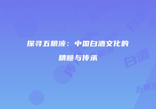 探寻五粮液：中国白酒文化的精髓与传承