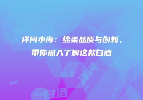 洋河小海：绵柔品质与创新，带你深入了解这款白酒
