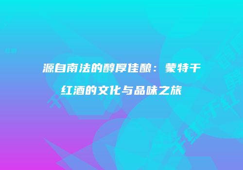 源自南法的醇厚佳酿：蒙特干红酒的文化与品味之旅