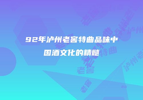 92年泸州老窖特曲品味中国酒文化的精髓