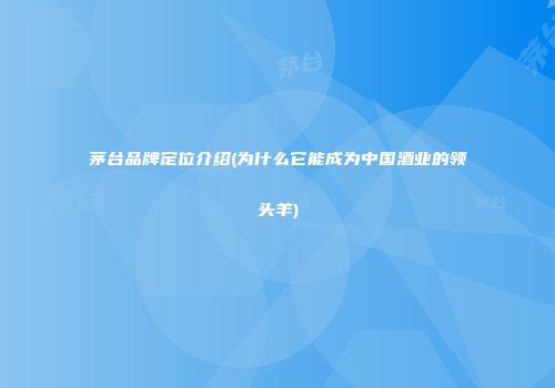 茅台品牌定位介绍(为什么它能成为中国酒业的领头羊)
