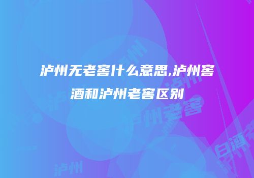 泸州无老窖什么意思,泸州窖酒和泸州老窖区别